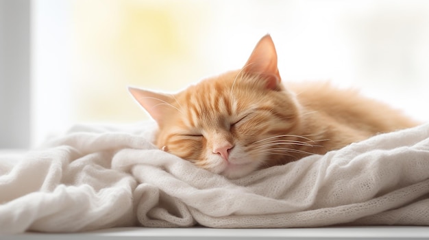 un chat qui dort sur une couverture illustration photo