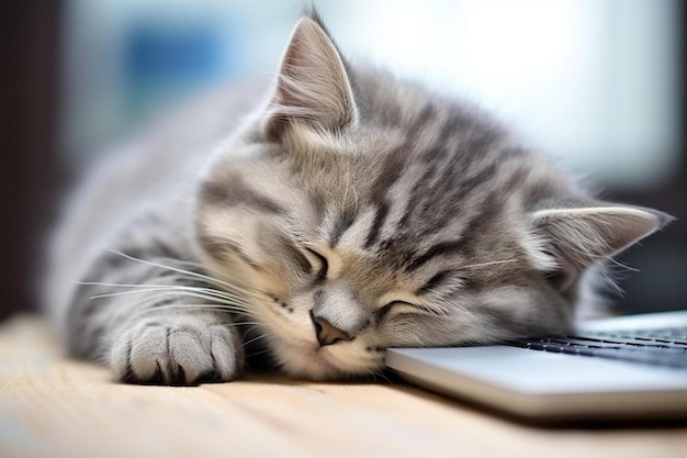 Photo un chat qui dort sur un ordinateur portable