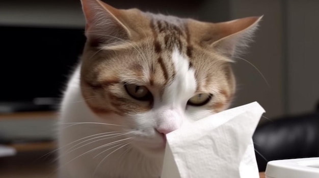 Le chat qui éternue avec les yeux fermés l'animal qui coule l'eau illustration de l'art généré par l'IA