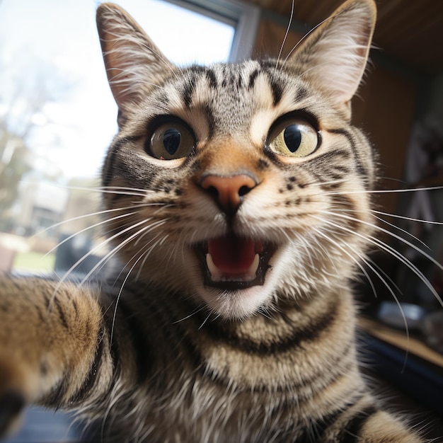 un chat qui prend un selfie