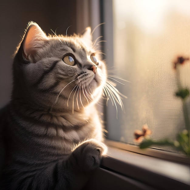 Un chat qui regarde par la fenêtre.