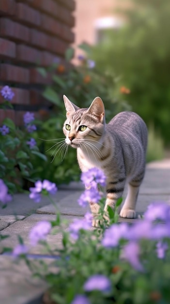 Un chat qui se promène dans le jardin