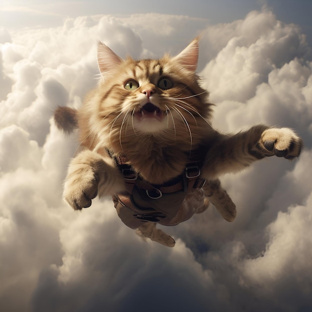 Le chat qui vole dans les airs ou le chat mignon qui tombe du ciel