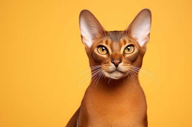 Chat de race abyssinienne sur fond jaune