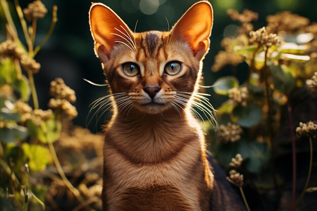 Chat de race abyssinienne sur fond naturel