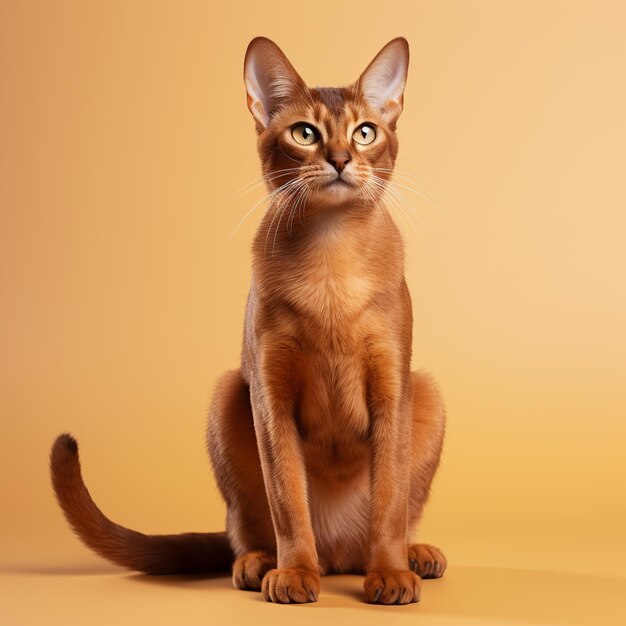 Un chat de race abyssinienne sur un fond orange