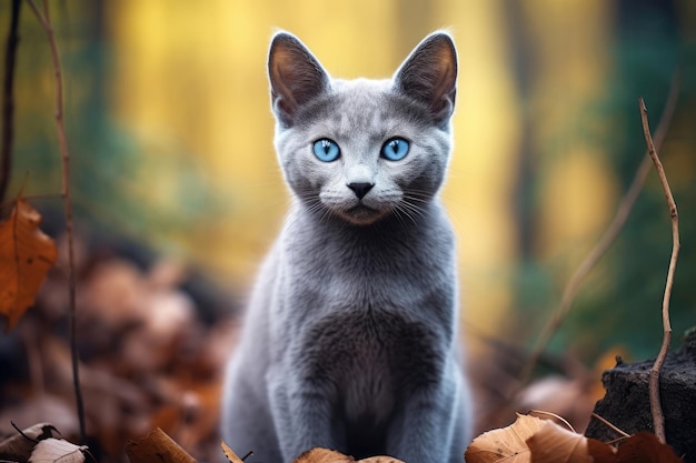 Chat de race Bleu Russe à l'état sauvage