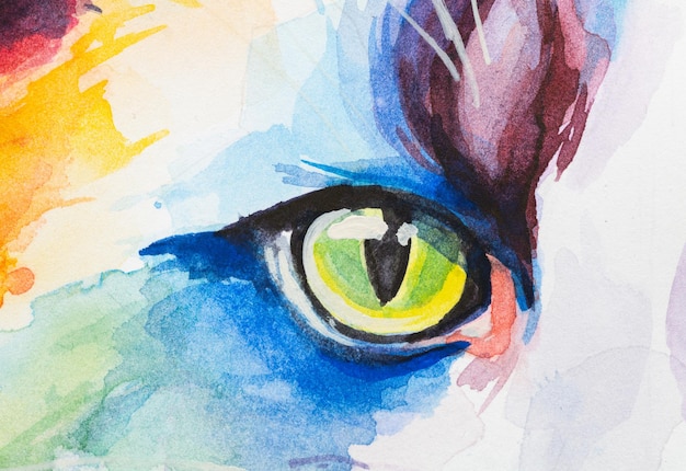 Chat Ragdoll peint à l'aquarelle sur fond blanc de manière réaliste arc-en-ciel coloré Idéal pour le matériel pédagogique, les livres et les dessins sur le thème de la nature Icônes d'éclaboussure de peinture de chat