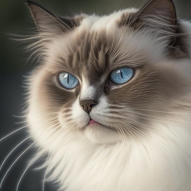 Chat ragdoll réaliste aux yeux bleus sur fond extérieur naturel ravissant