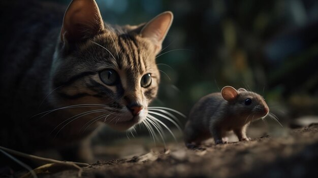 Un chat et un rat se regardent