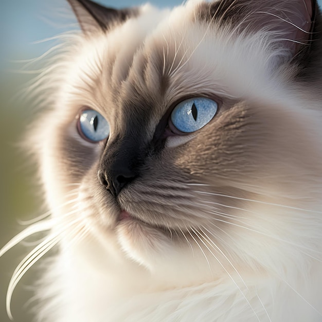 Chat réaliste sur birman ravissant fond extérieur naturel