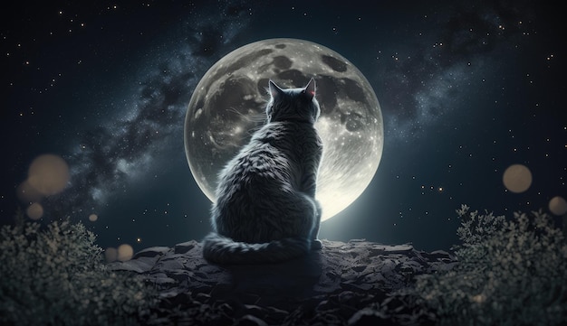 Un chat regardant la lune