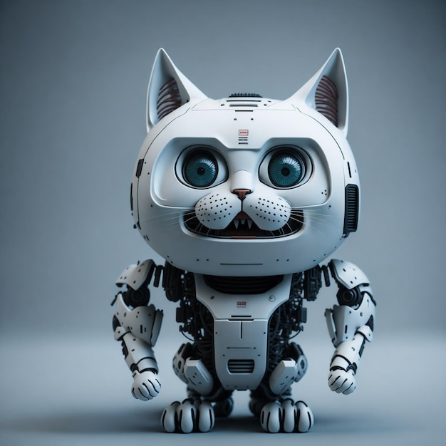 Chat robot blanc fou avec un visage effrayant