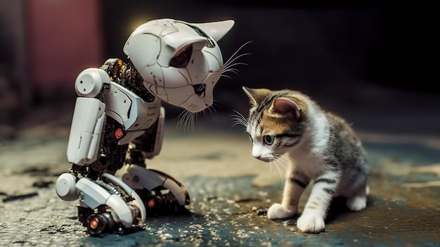 Un chat et un robot dans la rue