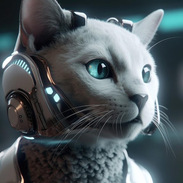 Un chat robot avec un microphone sur la tête.