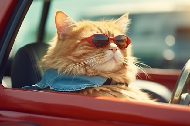 Chat rouge drôle dans l'IA générative ensoleillée convertible