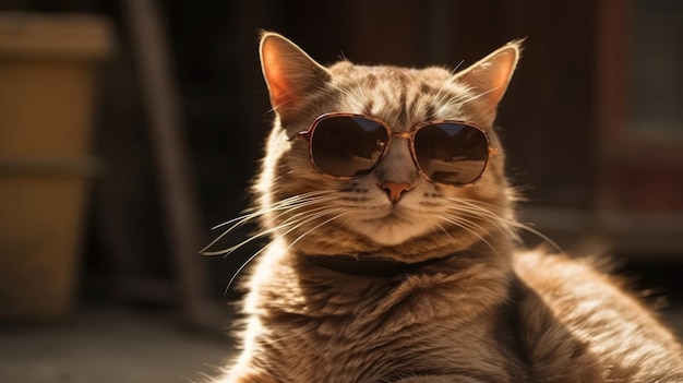 Un chat rouge avec des lunettes de soleil Generative AI