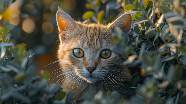 Photo un chat de sable le prédateur insaisissable regardant de sous un arbuste les yeux brillant dans le crépuscule