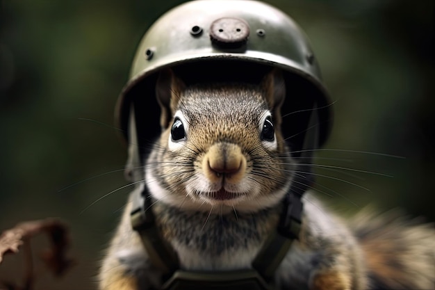 Photo un chat sauvage avec une attitude un portrait d'un soldat féroce un écureuil avec un casque