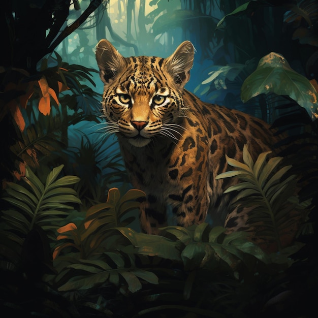 Le chat sauvage tacheté erre dans les jungles denses.
