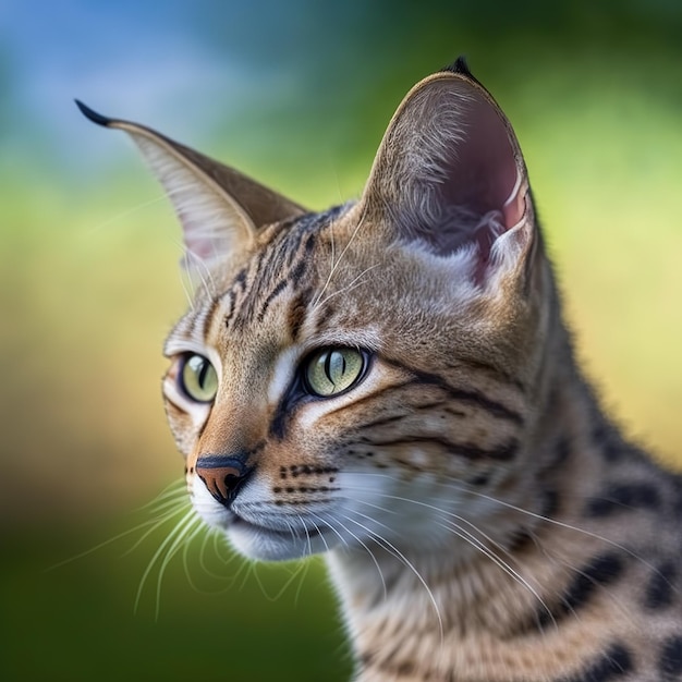 Chat de savane réaliste sur fond extérieur naturel ravissant