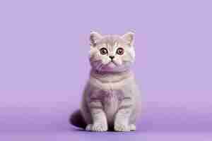 Photo chat scottish fold sur fond de couleur lavande ai générative