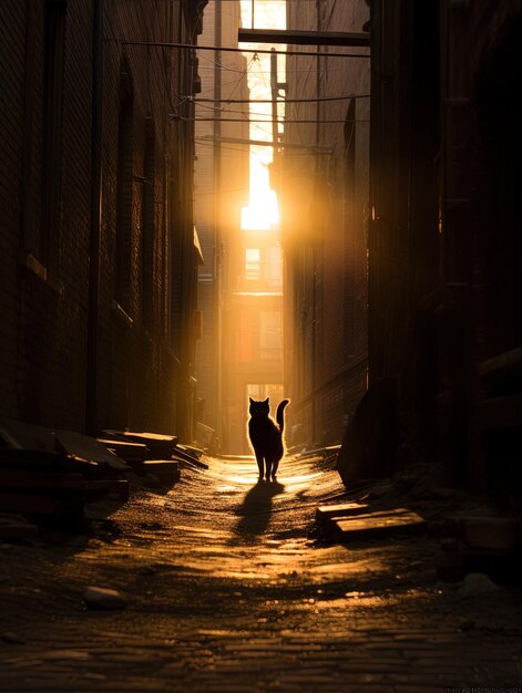 un chat se tient au milieu d'une allée