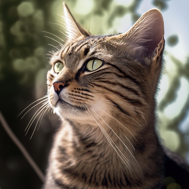 Chat serengeti réaliste sur fond extérieur naturel ravissant