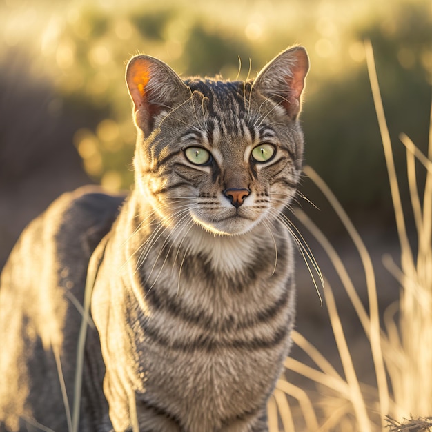 Chat serengeti réaliste sur fond extérieur naturel ravissant