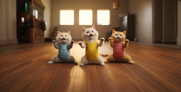 Un chat siamois sur la fenêtre, un chat sur le sol, un munchkin, des chats qui font du yoga.