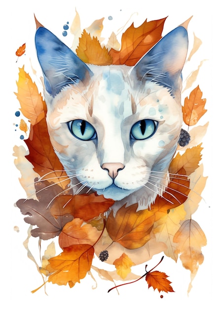 Chat siamois Portrait aquarelle clipart peinture