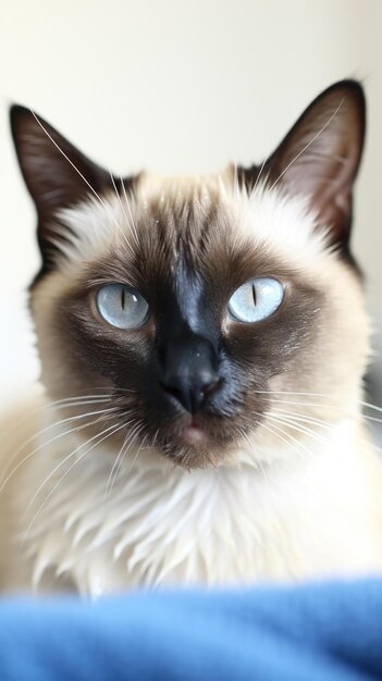 Photo un chat siamois satisfait est soigné soigneusement par un propriétaire bienveillant