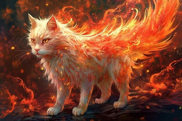 Le chat sibérien dans le feu Peinture numérique sur toile