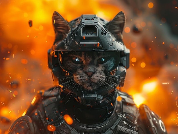 Photo un chat soldat futuriste en tenue de bataille