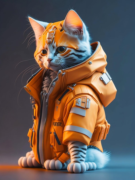 Un chat soldat qui porte une veste.