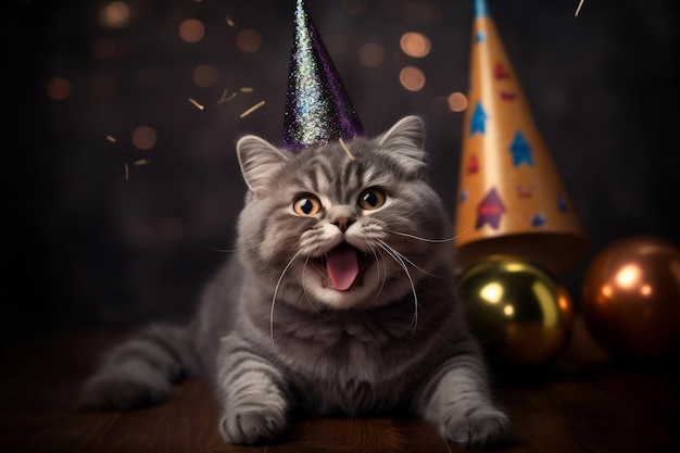 Chat souriant célébrant avec Party Generative Ai