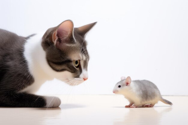 Photo un chat et une souris ensemble