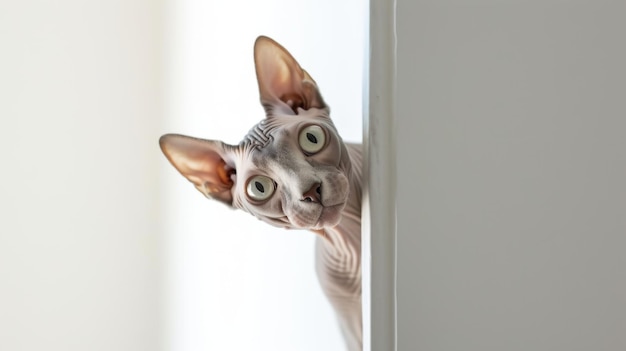 Le chat Sphynx regardant autour du coin 2