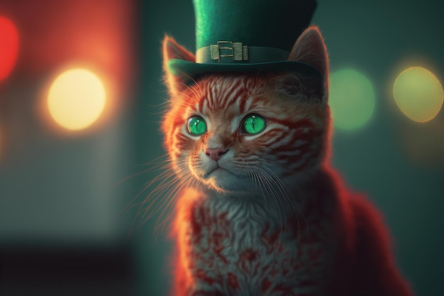 Chat de St Patricks Day au chapeau