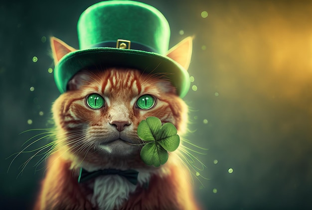 Chat de St Patricks Day au chapeau