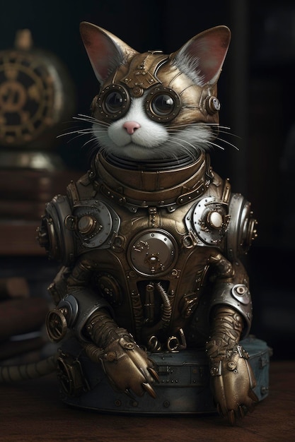 Chat steampunk rendu 3d rendu octane Générer Ai