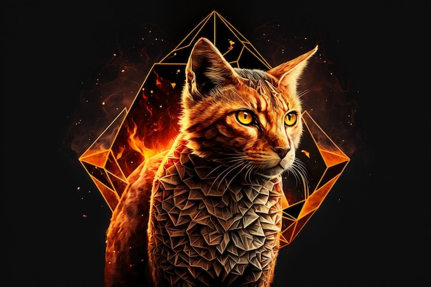 Un chat avec un symbole de feu en arrière-plan
