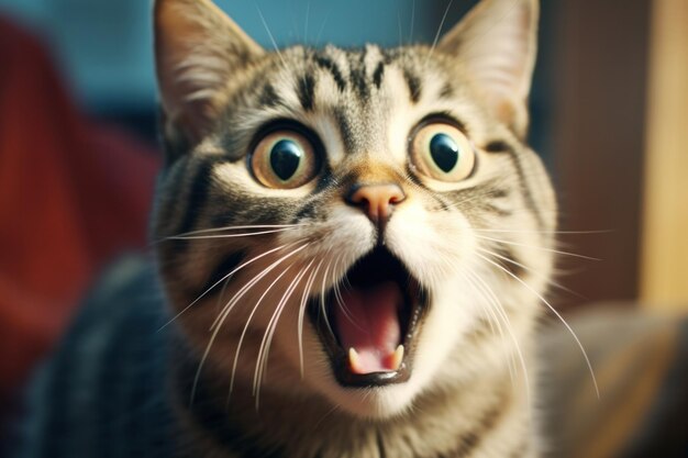 Photo le chat tabby qui a la bouche ouverte est un meme d'humour.