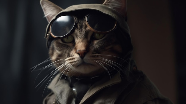 un chat en tenue d'espion