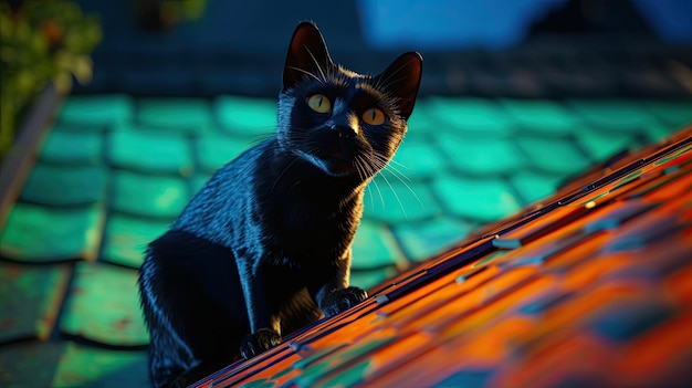 Un chat sur le toit d'une voiture