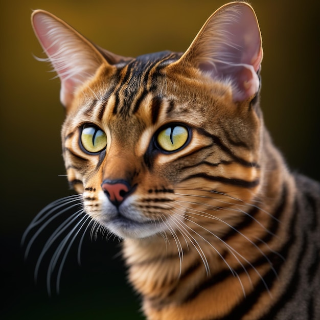 Chat toyger réaliste sur fond extérieur naturel ravissant