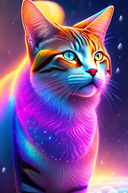 Un chat avec un visage de couleur arc-en-ciel