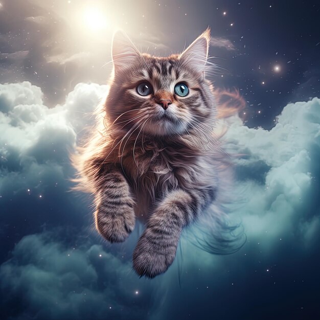 un chat vole dans le ciel avec les mots le nom du chat