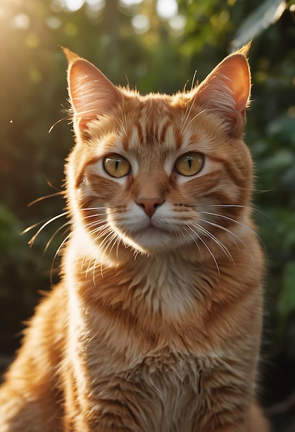 un chat avec des yeux jaunes et un fond vert