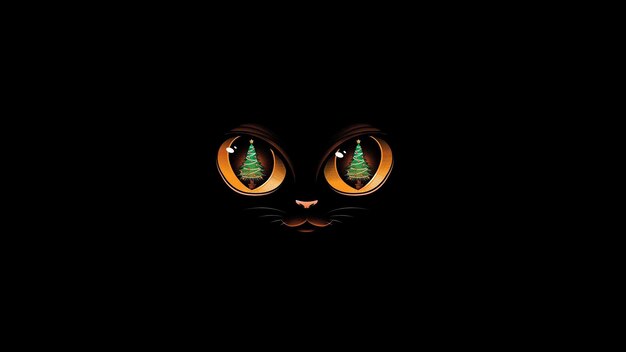 un chat avec des yeux orange et un fond noir